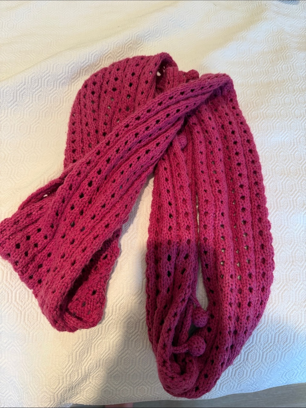 Mud Pie Raspberry Openwork Knit Scarf - Picture 1 of 5